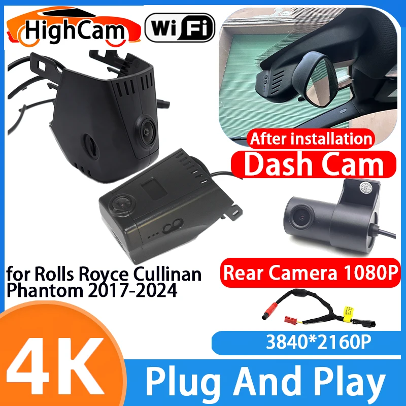 Cámara HighCam para Rolls Royce Cullinan Phantom 2017-2024, Grabadora de Video DVR 4K Wifi para Auto, Cámara Delantera y Trasera de 170° °   Gran Angular