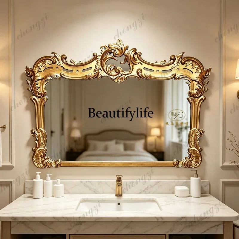B32 French engraved bathroom mirror American special-shaped makeup mirror living room entrance retro decorative mirror