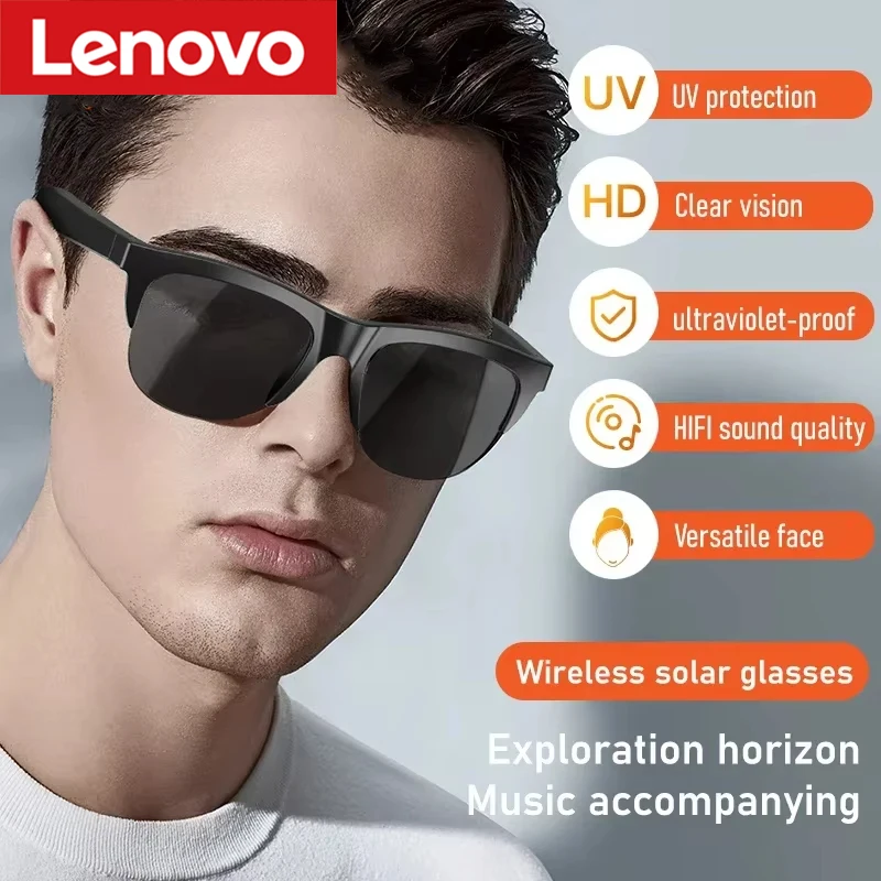 Lenovo Smart Glasses Polarized Sunglasses with Bluetooth Speaker Wirless 5.3 Athletic Outdoor UV Protection Voice Control Unisex