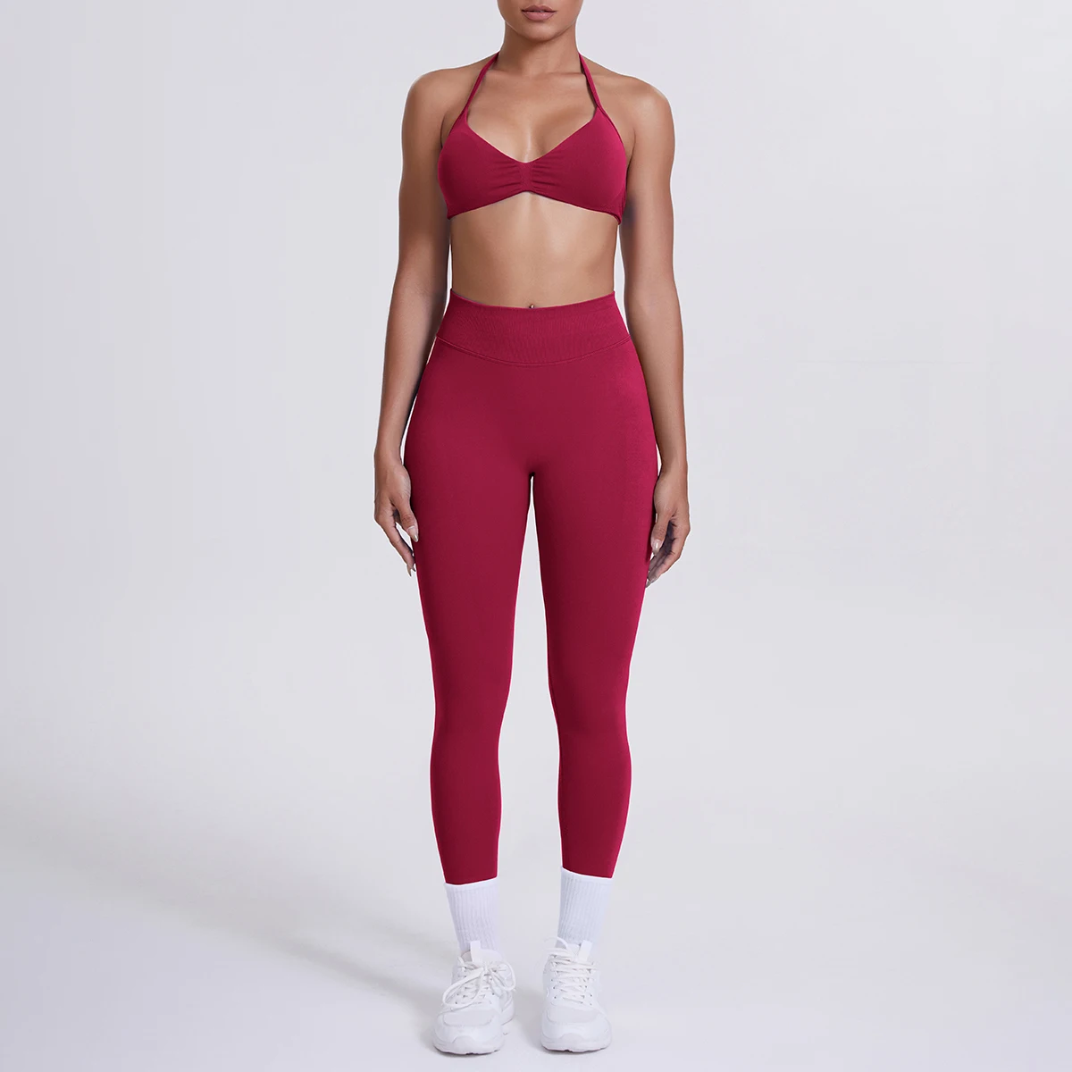 Frauen 2 stücke Patchwork Sport Yoga Anzug Training Ärmellose Sport Gym Tops Bauch-steuer Abnehmen Booty Leggings Yoga Anzug Sport – Detail 35