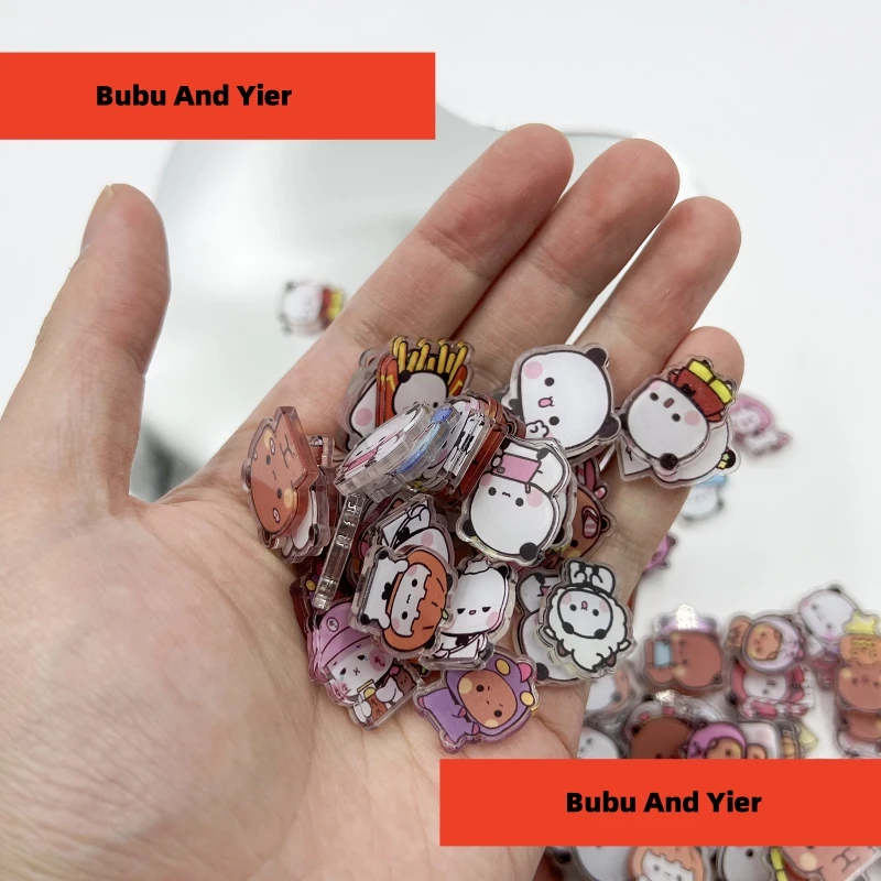 Small Panda Bubu And Yier 2-4cm Double-sided Transparent Sheet Acrylic Cute Handmade Diy Patch Phone Shell Keychain Material