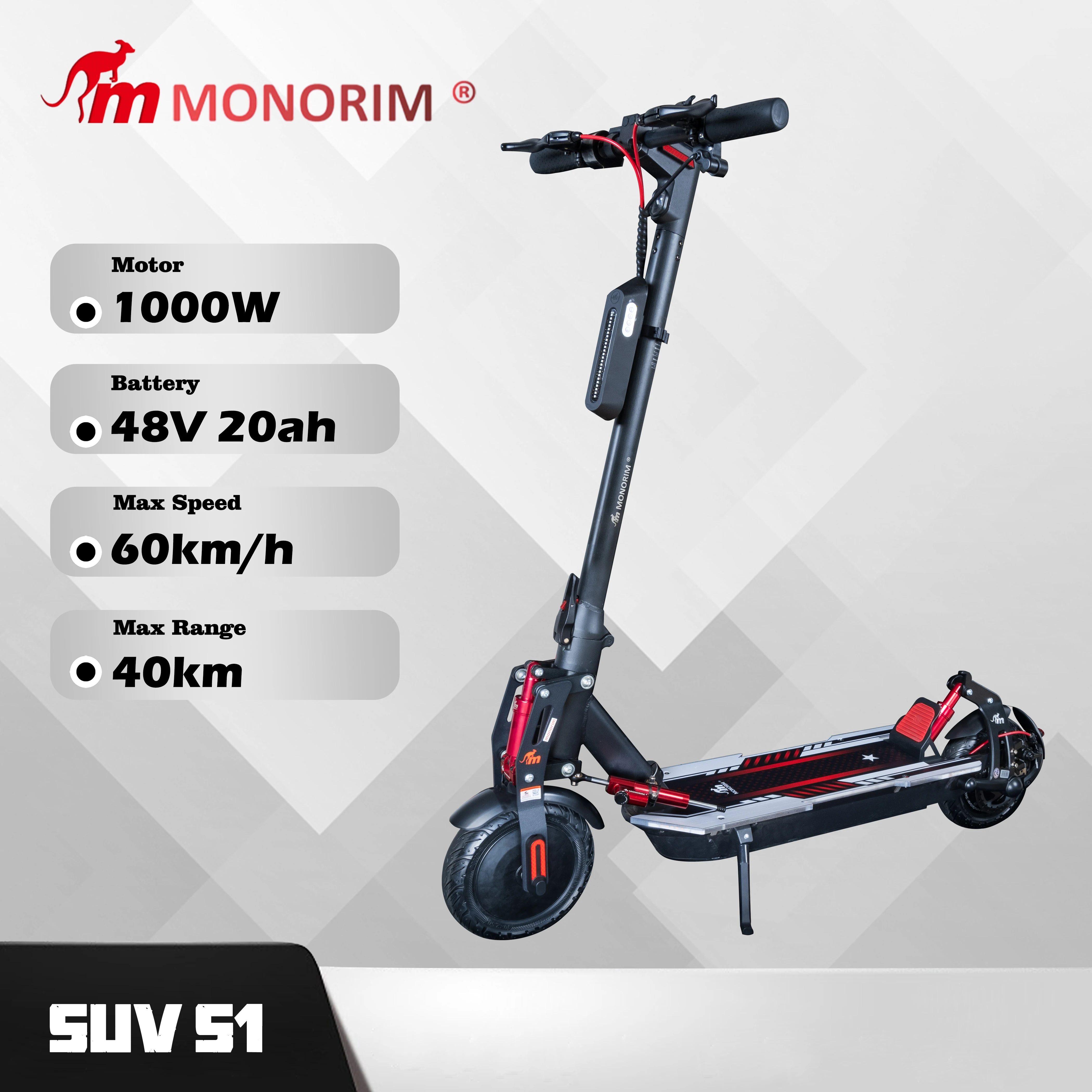 Monorim SUV S1 48v LS/NLpower Cells Batteries 1000w Dual drive Electric Scooter city of road killer, 60km/h