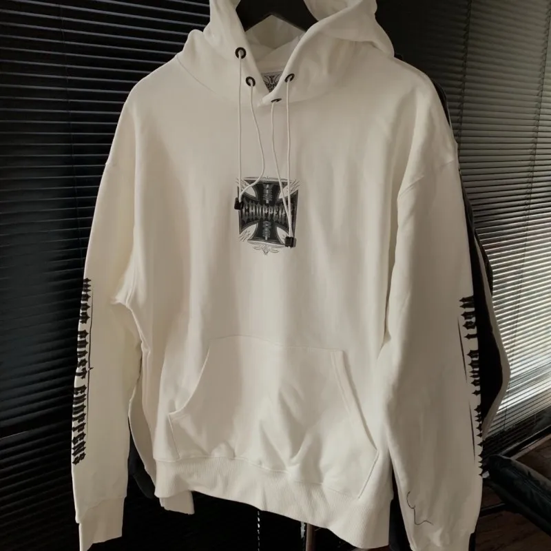 Winter Oversize West Coast Chopper Hoodie Signature Cross Print Logo White Terry Hood Sweatshirt Men Women Loose Street Outfit