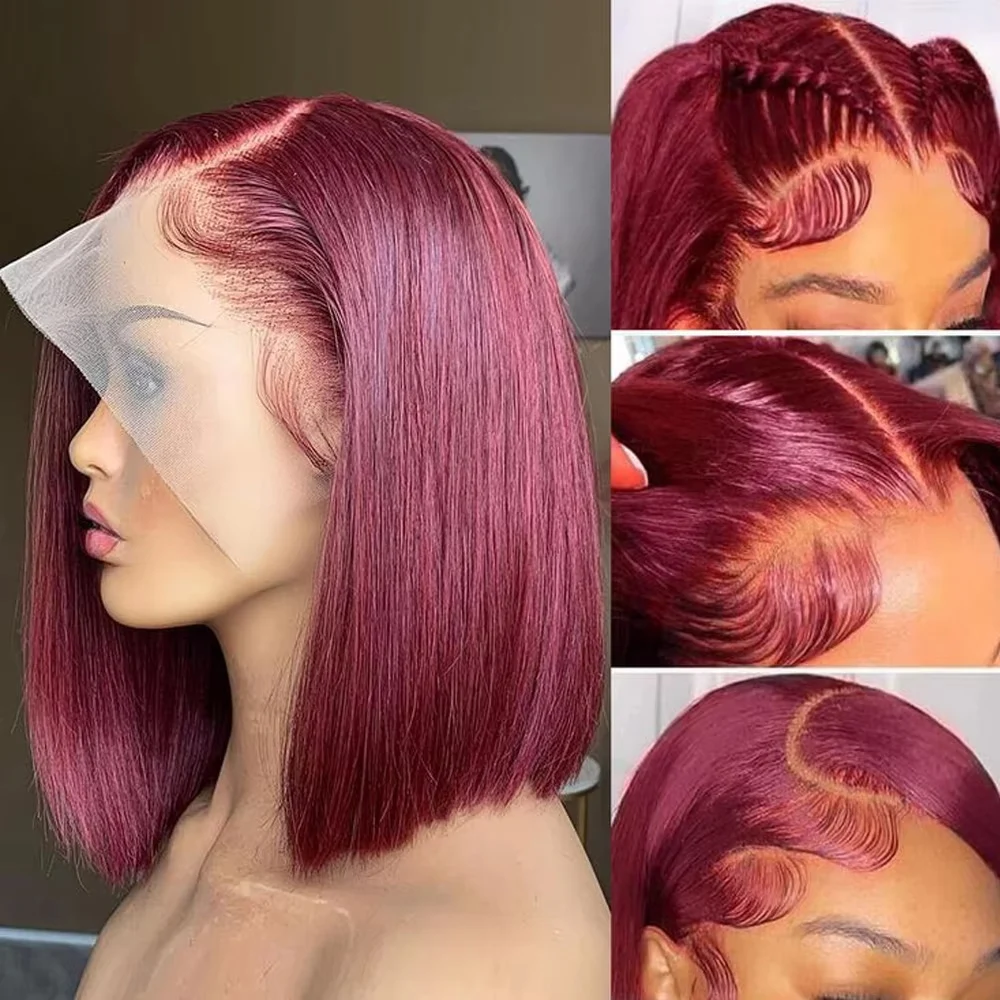 Parrucca Bob bordeaux 99J Parrucche Bob frontali in pizzo 13x4 14 pollici Pre pizzicate Parrucche Bob corte diritte colorate 99J per le donne nere