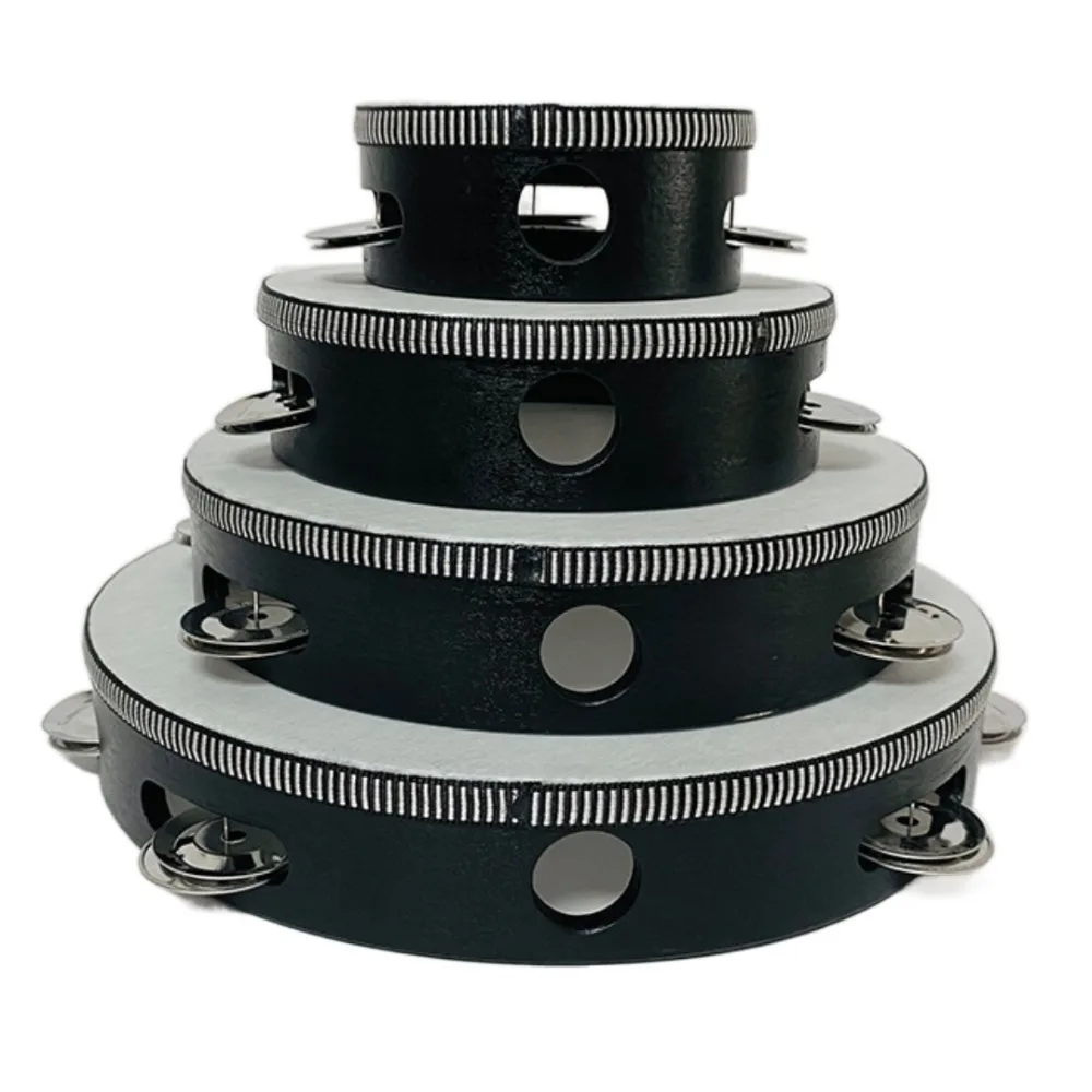 4/6/8/10 Inch Hand Held Drum Wooden Kids Drum Percussion Toy Percussion Musical Instrument Metal Jingles Children Drum