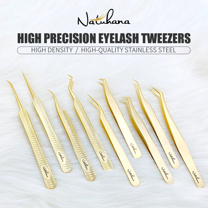 Professional Wholesale Gold Eyelash Tweezers Volume False Lash Tweezer Stainless Steel Tweezers Makeup Tools