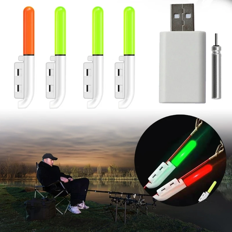 Fishing Glow Sticks Fishing Tackle Tool with Rechargeable Battery Glow Lamp Rod Tip Glow Tube LED Night Fishing Poles 24BD