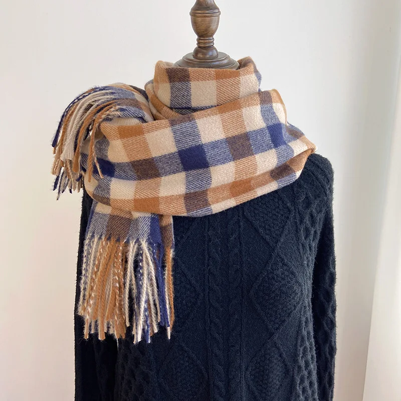 2023 Pamwallymensa Women\'s Scarf Winter Luxury Brand Tippet Scarves for Ladies Plaid Shawls Warm British Style Thicken Man