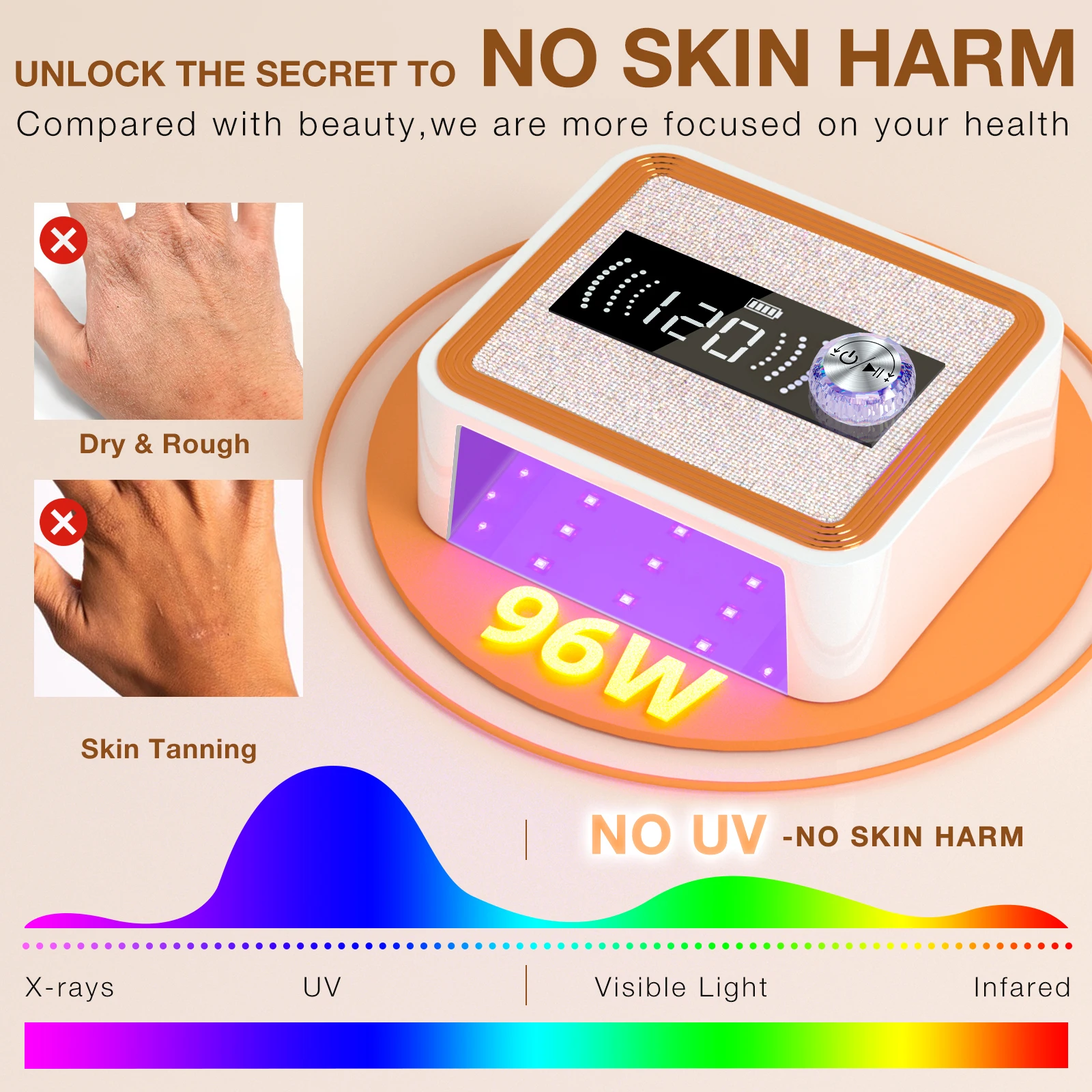 268W draadloze UV-nagellamp, oplaadbaar UV-licht voor gelnagels met unieke knop, fonkelende strass-diamant