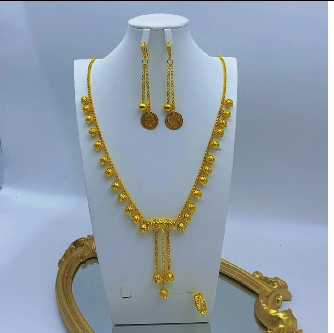 Dubai Jewelry Set 14k Gold Plated Fashion Tassel Necklace Earrings Women's Ring Bridal Wedding Three Piece Set YY10252