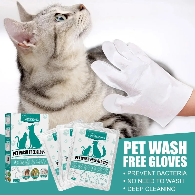 2Pcs/Bag Pet Disposable Cleaning Gloves Wash Free Cats Dogs SPA Bath Supplies Massage Non Woven Fabric No Rinse Eye Wipe Gloves