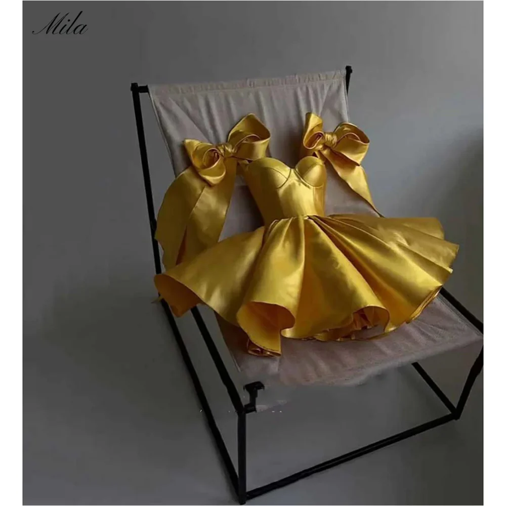 

Mila Bow Shoulder Strap Prom Dresses Princess Mini Customized Evening Dresses Strapless Sleeveless Backless vestidos de fiesta