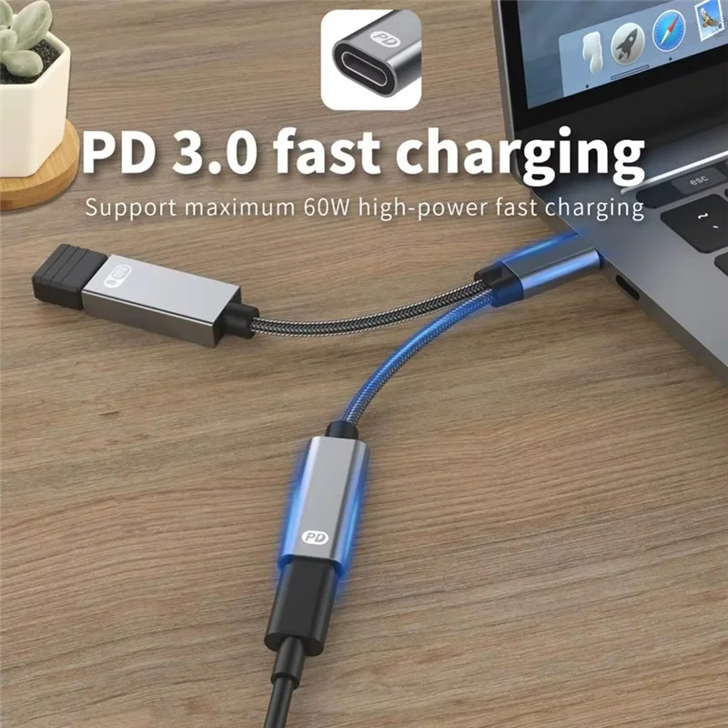 BNVN-2 In 1 PD 60W USB C OTG Charging Adapter Cable Type C To USB 2.0 Data Converter For Ipad  Huawei Xiaomi Laptop
