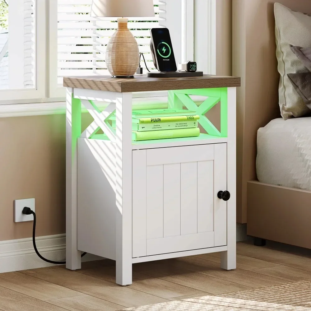 

LED Nightstand With Charging Station & USB Ports Bedroom Bedside Table of Furniture Nightstands Furniture for Room Coffee Tables