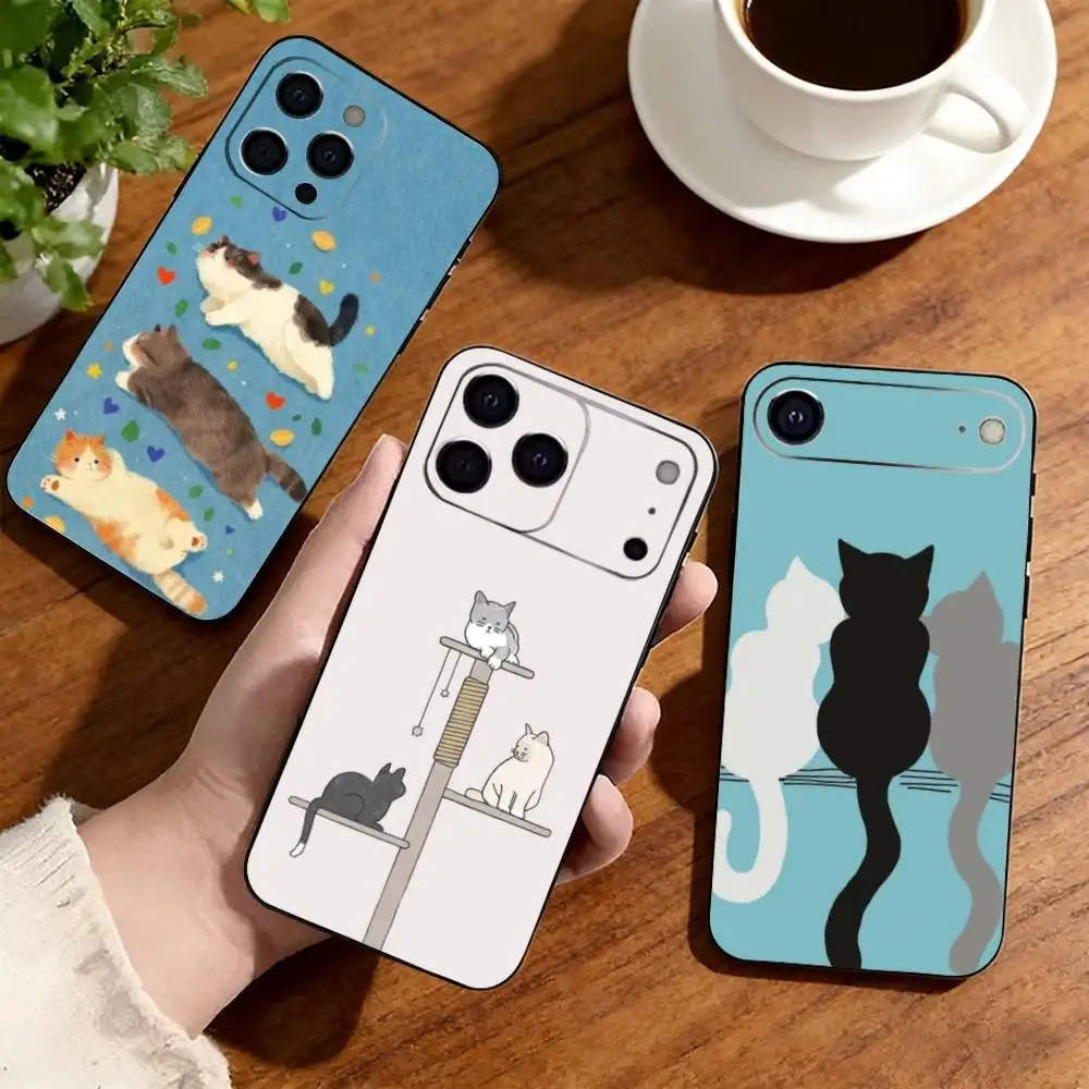 

Three Cats Phone Case For iPhone17,16,15,14,13,12,11 Plus,Pro Soft Silicone Black Cover