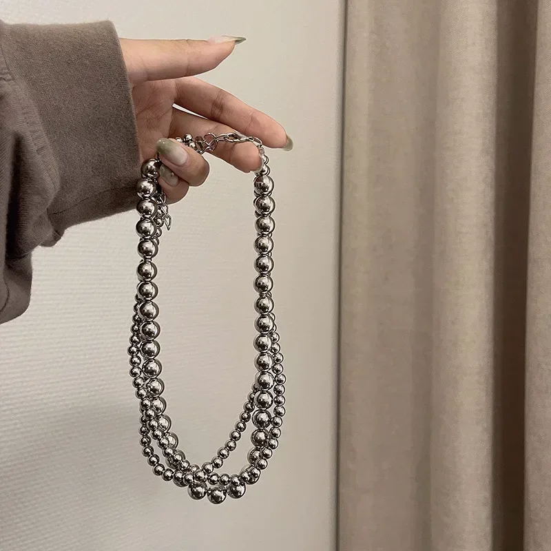 

Luxury Pearl Three Laps Choker Chain Multi Layer Metal Ball Necklace Exquisite Party Banquet Neck Chain Girl Travel Accessories