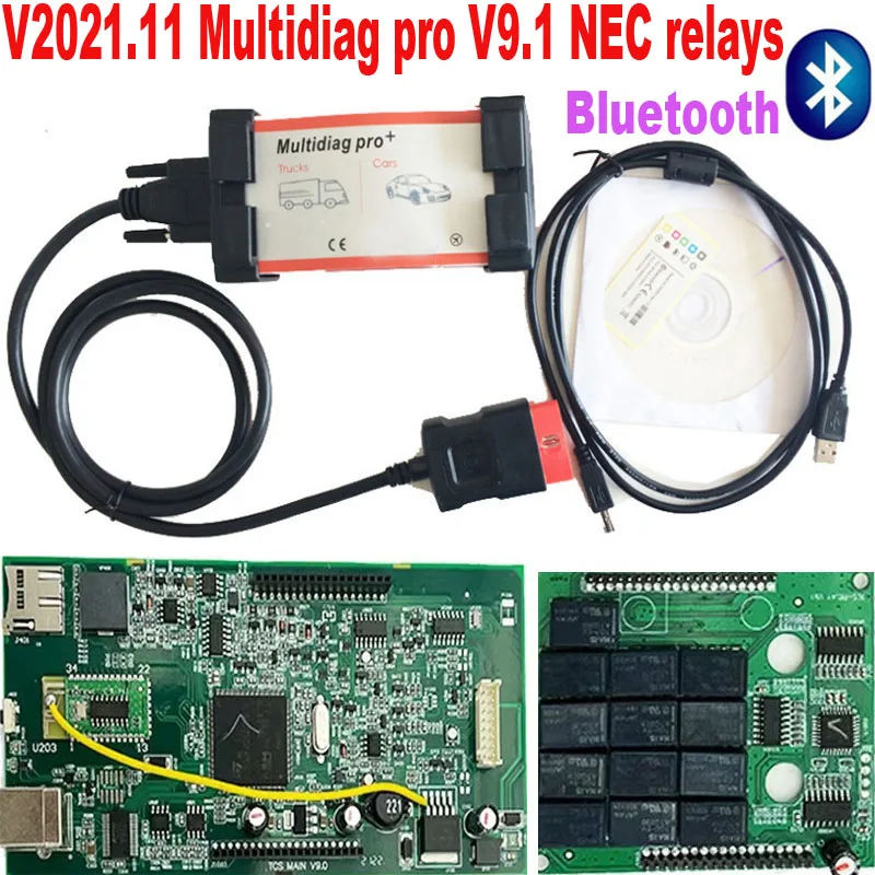 v2021.11 VCI Multidiag Pro TCS PRO 2017 R3 with Keygen OBD2 Scanne Double PCB V9.1 NEC Relay Bluetooth Car Truck Diagnostic Tool