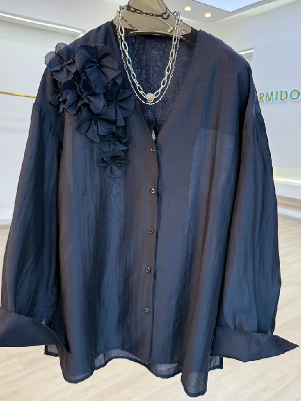 

plus Size Women's Long Sleeve Loose Fit Shirt Spring Summer Thin Lightweight Floral 3D Print Casual Style Korean Fashion