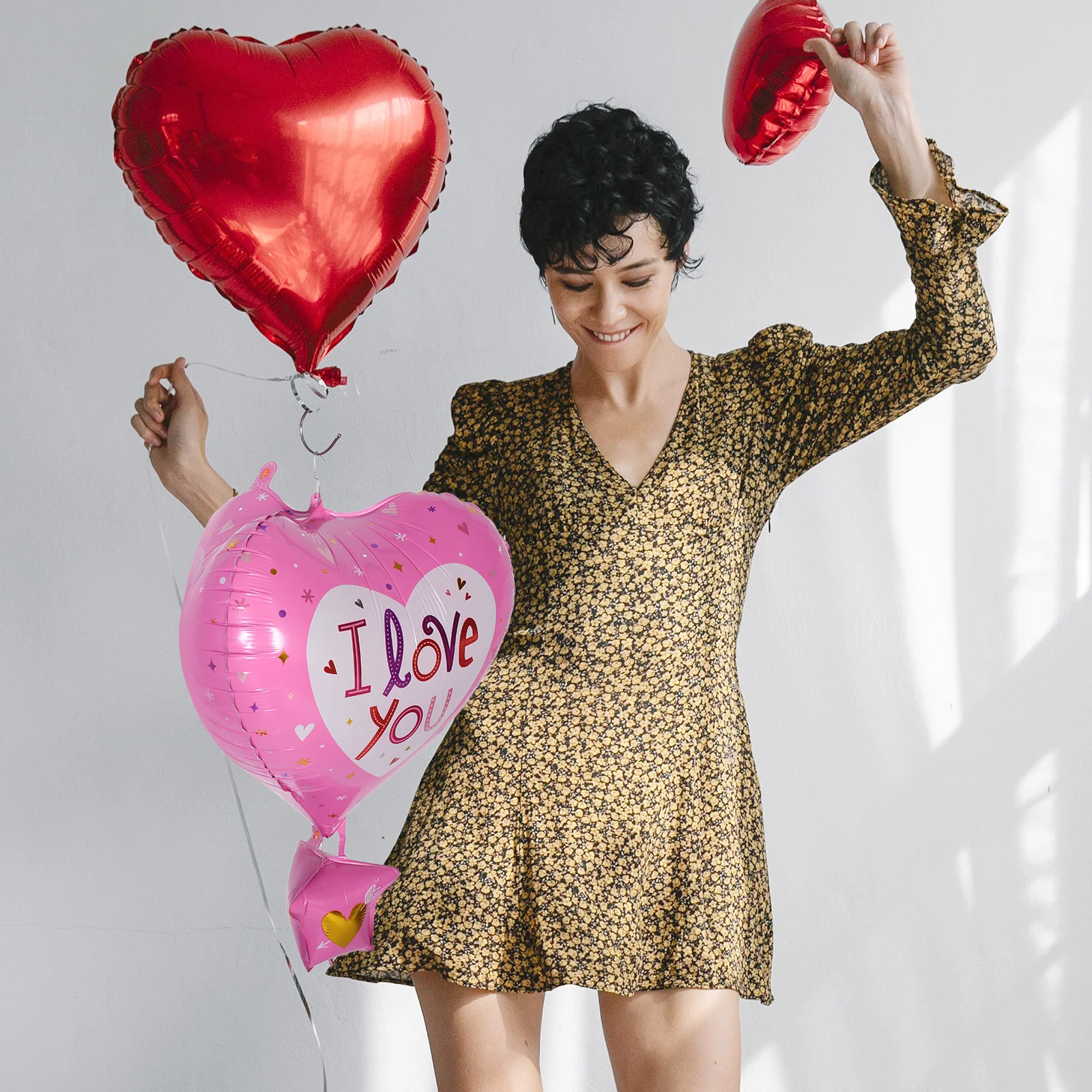 

10Pcs Valentine Pink Heart Balloon Hot Air Balloon Shapes Foil Decorations Birthday Baby Shower Anniversary Party