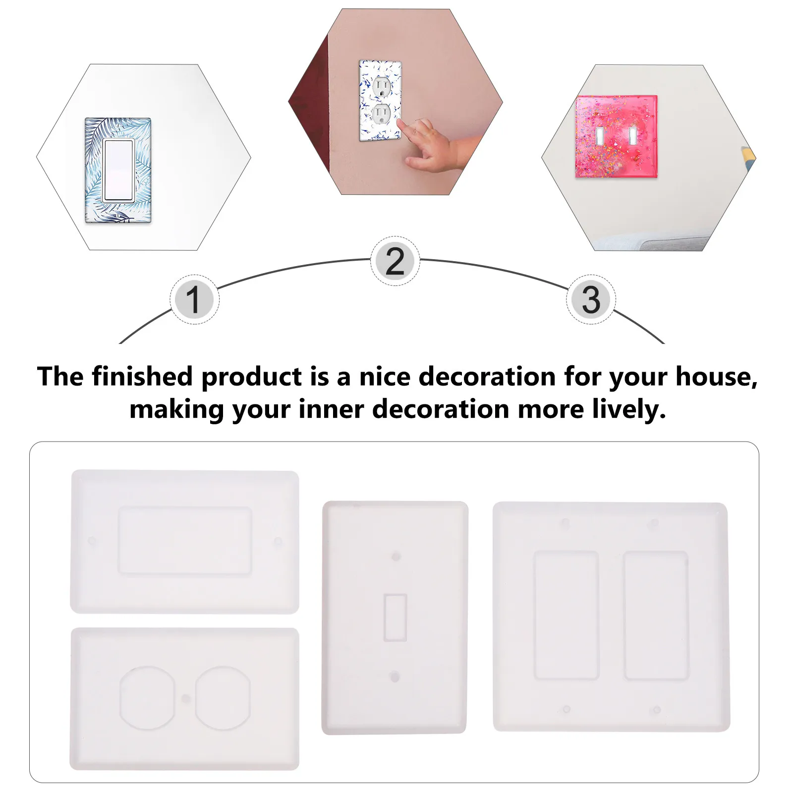 4 Pcs Silicon Shiny DIY Shape Switch Cover Mold Crystal Epoxy Molds Resin Silicone