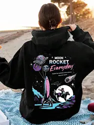 Lunar Rockets Every Day Female Hoody Harajuku S-XXL Sweatshirts Fashion O-Neck Quality Hooded Autumn Warm Streetwear Women