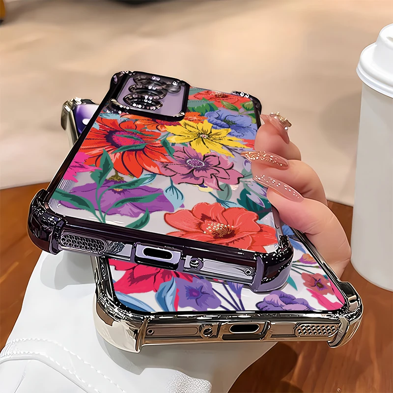 Plating Clear Phone Case For Vivo V70 FE V40 Pro V60 Lite 4G 5G V23 V25 V29E V27 V50 V29 Fashion Flowers Print Plating Cover view 4