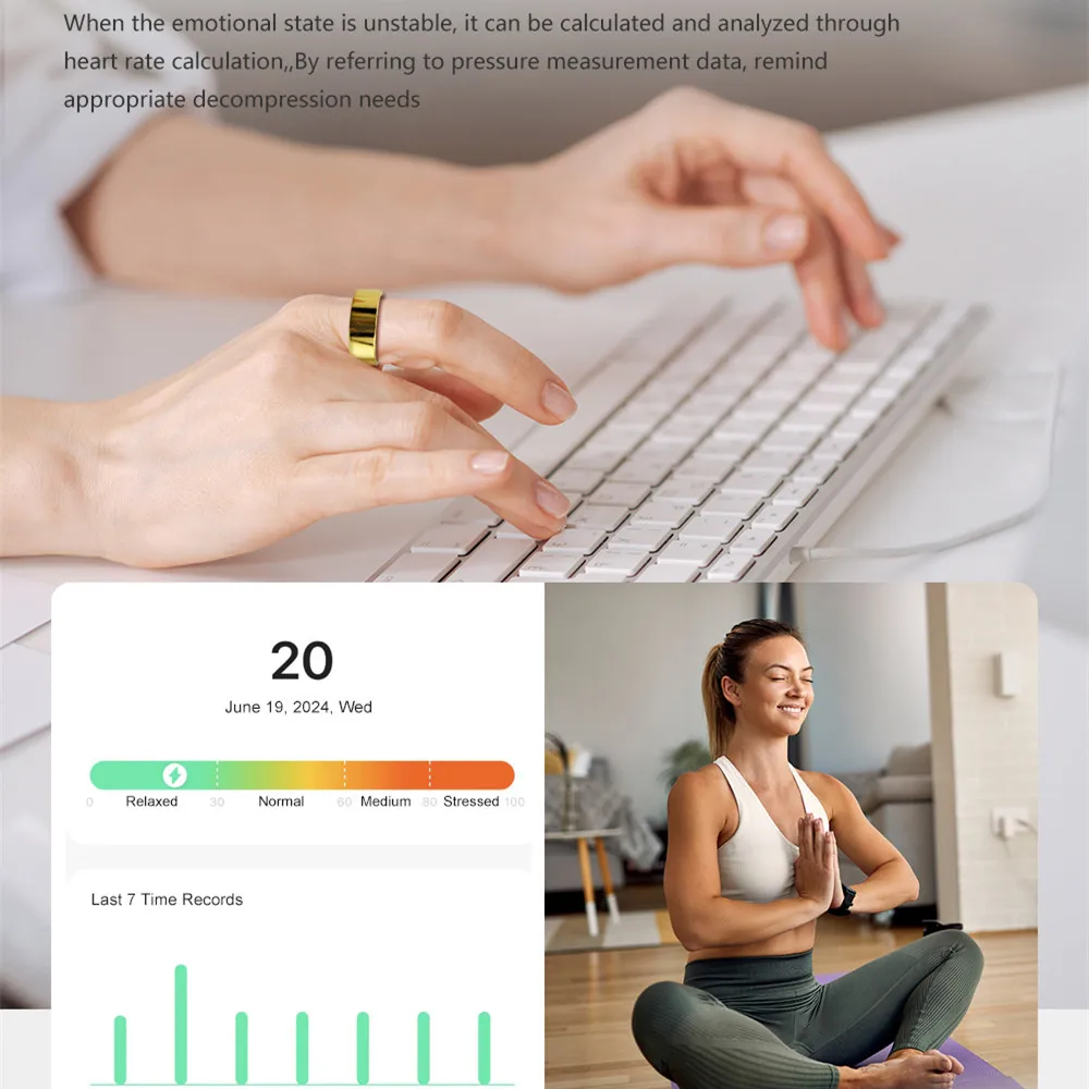 Трек здоровья Смарт-кольцо для занятий спортом Мужчины Пульсометр Сон Кислород в крови HRV Стресс Менструальный цикл для женщин Женщин Леди