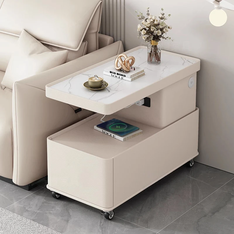 Modern Luxury Smart Side Table Wood with Wireless Charging Drawer Speaker Sofa Living Room Bedroom on Wheels Design Furniture