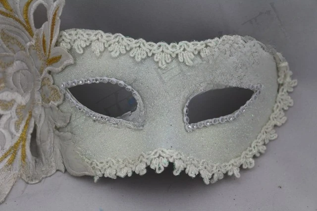 The product can be customized. Mask Makeup Ball Princess Mask Men's and Women's Feather and Lace Full Face White Gold