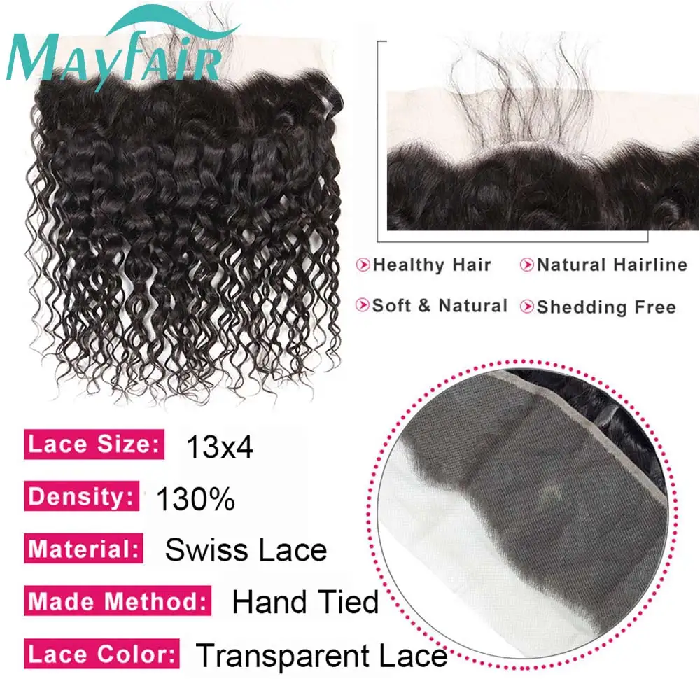 Encaracolado Transparente Lace Frontal 13*4 Remy Extensão do Cabelo Humano Pré Arrancado Nó Branqueado Lace Frontal Encerramento Onda de Água Encaracolado