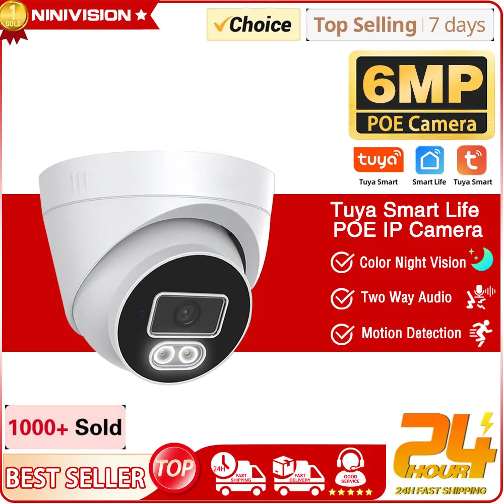 tuya cctv poe cameras de seguranca ip interior casa colorida visao nocturna camera dome sistema de vigilancia por video audio bidirecional 5mp 6mp 01