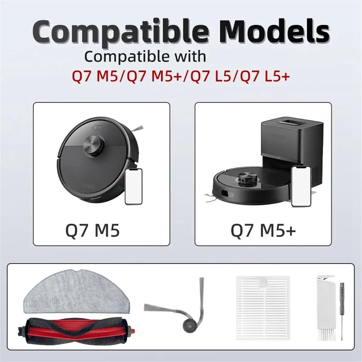 

Комплект аксессуаров (MEOF) Q7 M5 для робота-пылесоса Roborock Q7 M5+/Q7 L5/Q7 L5+: основная щетка, салфетки для влажной уборки, фильтры