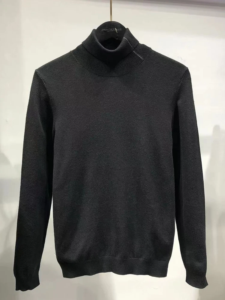 

Мужской шерстяной свитер с высоким воротником, однотонный вязаный свитер, молодежный модный бренд Sea Label, осень-зима, теплая мягкая смесь полиэстера