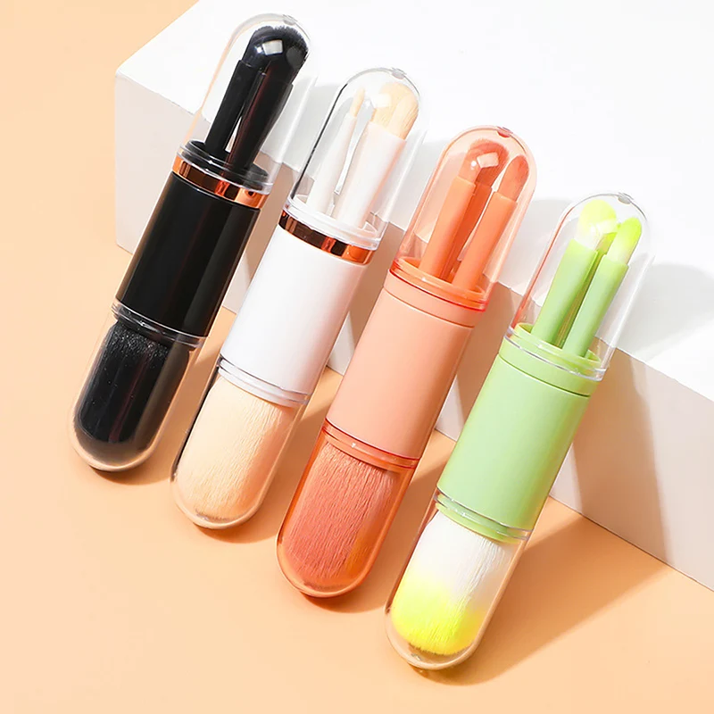 4in1 Portable Multifunctiona Brush Painting Soft Beauty Makeup Tool Travel Makeup Brush Set For Touchup Retractable New Trendy