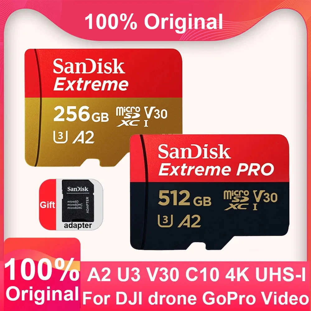 Original Extreme PRO Micro SD Cards A2 Memory Card A1 32GB V30 U3 Flash Card TF Cards 128GB 256GB 64GB Micro sd For DJI Drone