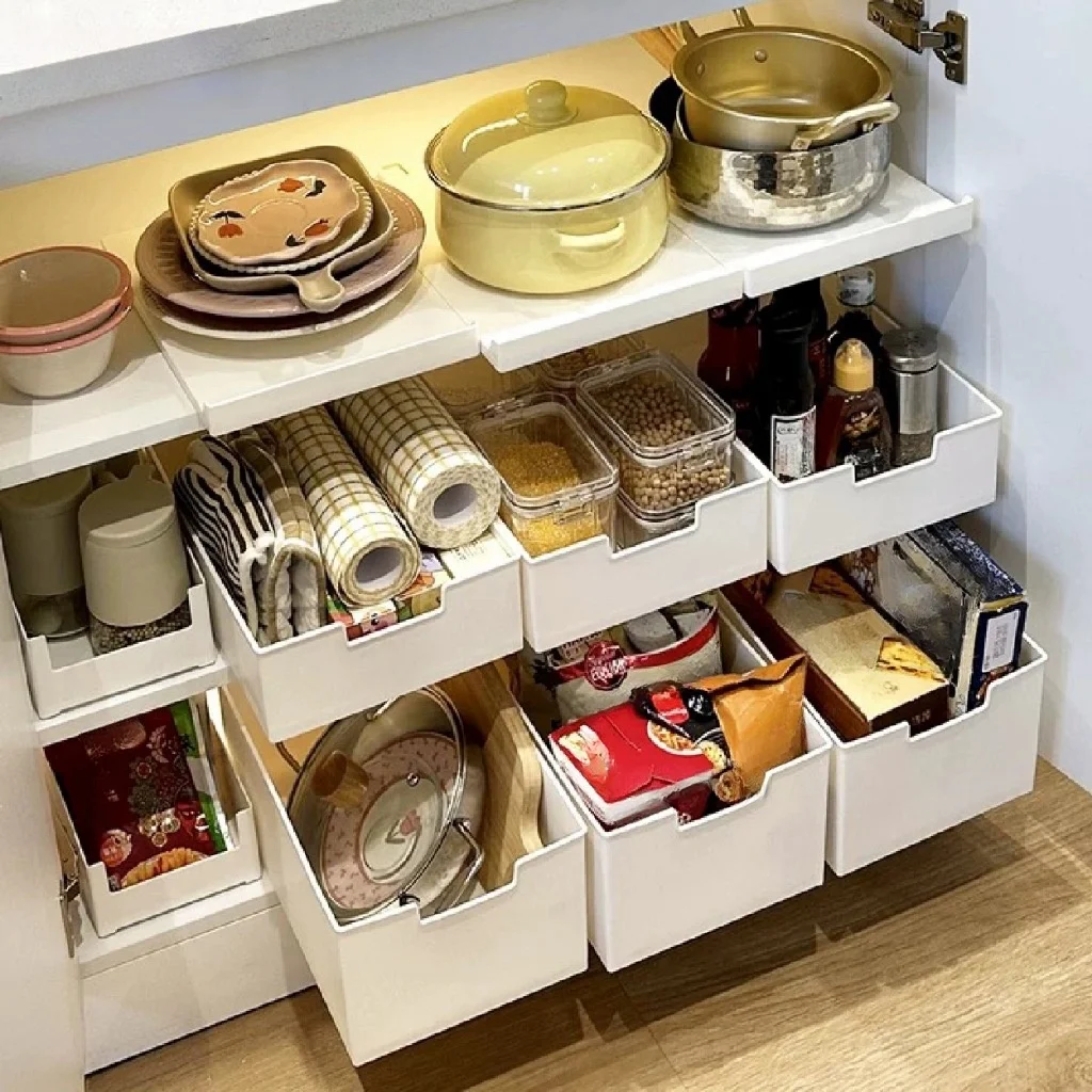 1pc/cabinet drawer storage rack kitchen storage basket layered seasoning dishes and dishes under sink pull-out storage box