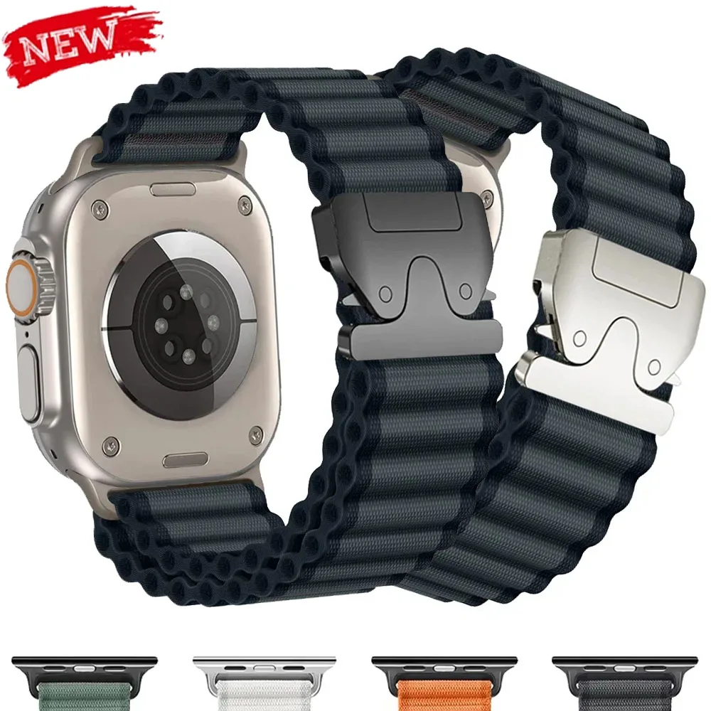 

Pop Nylon Ocean Strap For Apple Watch Band 46mm 49mm 45mm 42mm Wrist Bracelet For IWatch Ultra 2 Series 10 9 7 8 SE Parachute Co