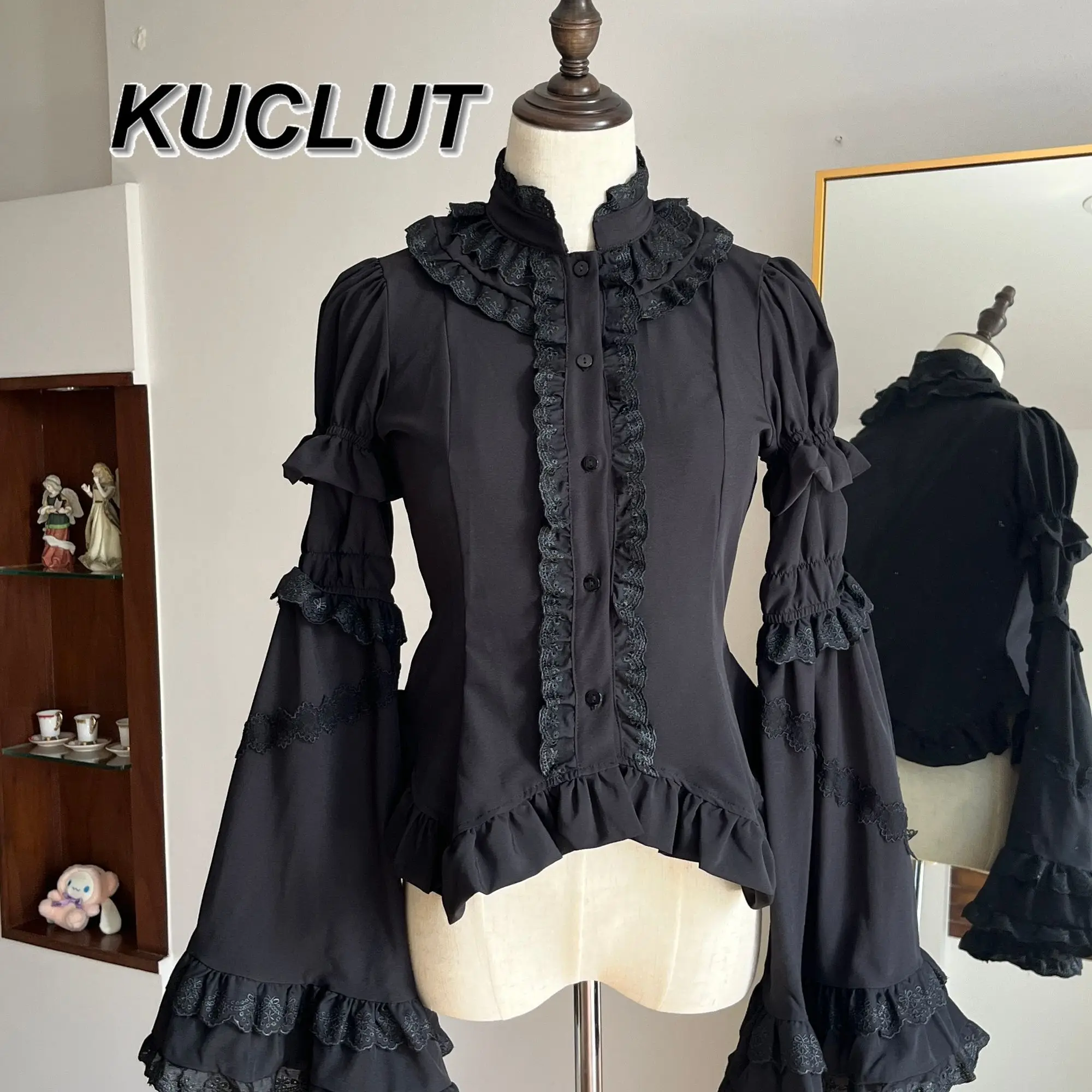 

Women's Tops Vintage Lolita Flared Lace Casual Elegant Blouse Lace Princess Long Sleeve Detachable Inner Shirt Spring Autumn