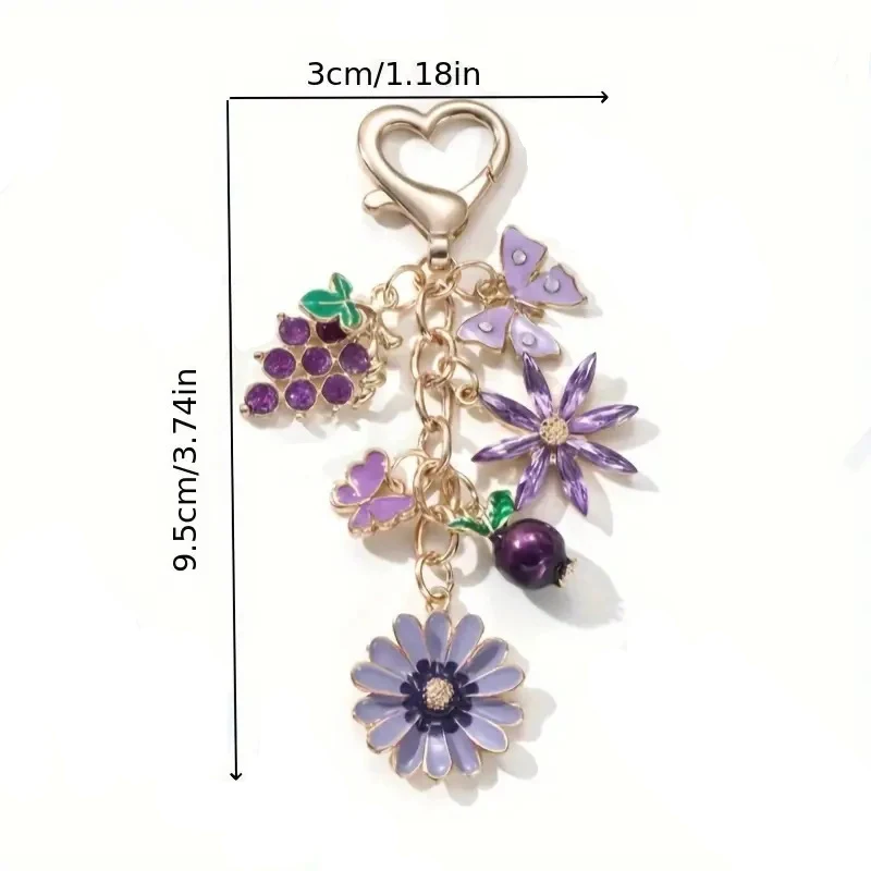 5 قطع المفاتيح الأرجواني زهرة العنب الرمان فراشة بالتنقيط النفط سلسلة لطيف اكسسوارات السيارات