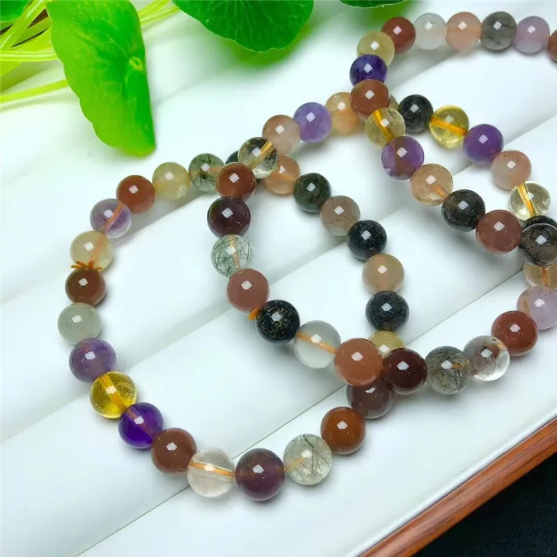 

Natural Gold Red Green Hair Rutilat Black Tourmaline Bead Amethyst Bracelet Adornment Women Jewelry Bangles