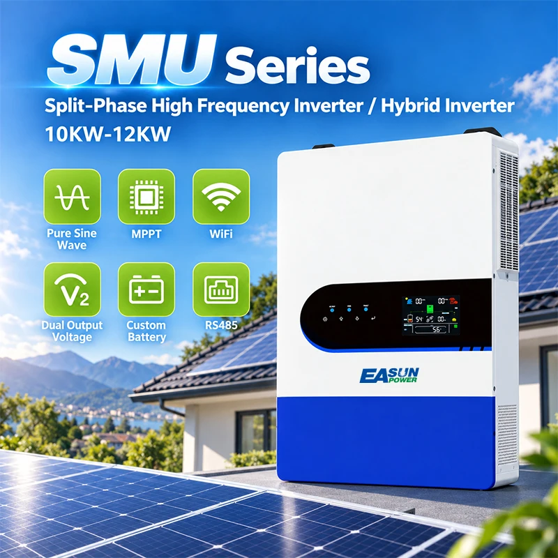 EASUN POWER 12000W 12KW US Split Phase Hybrid Solar Inverter Dual MPPT 500VDC PV 48VDC Pure Sine Wave 120V/220V 6 Units Parallel Time-of-use Charge & Discharge Lithium BMS Communication Multiple Safety Protection