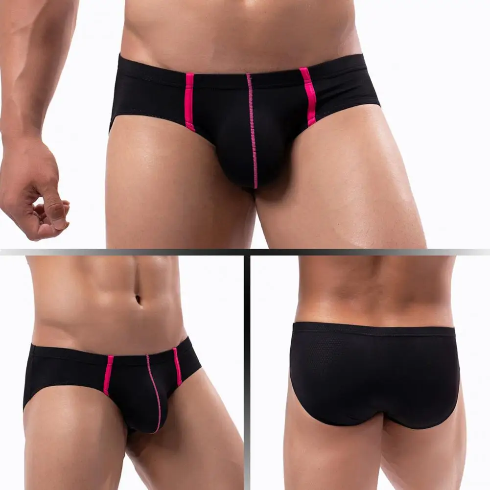 Plus Size Men Briefs Sexy Low-rise U-Convex Soft Breathable Mesh Panties Patchwork Color Slim Elastic Underwear Briefs