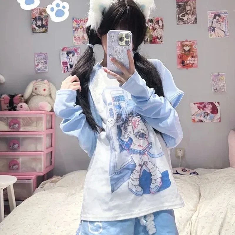 Japanese Woman Clothing with Removable Sleeve T-shirts Short Long Sleeve Female Clothing 2000s Summer Spring Kawaii Y2k Clothes