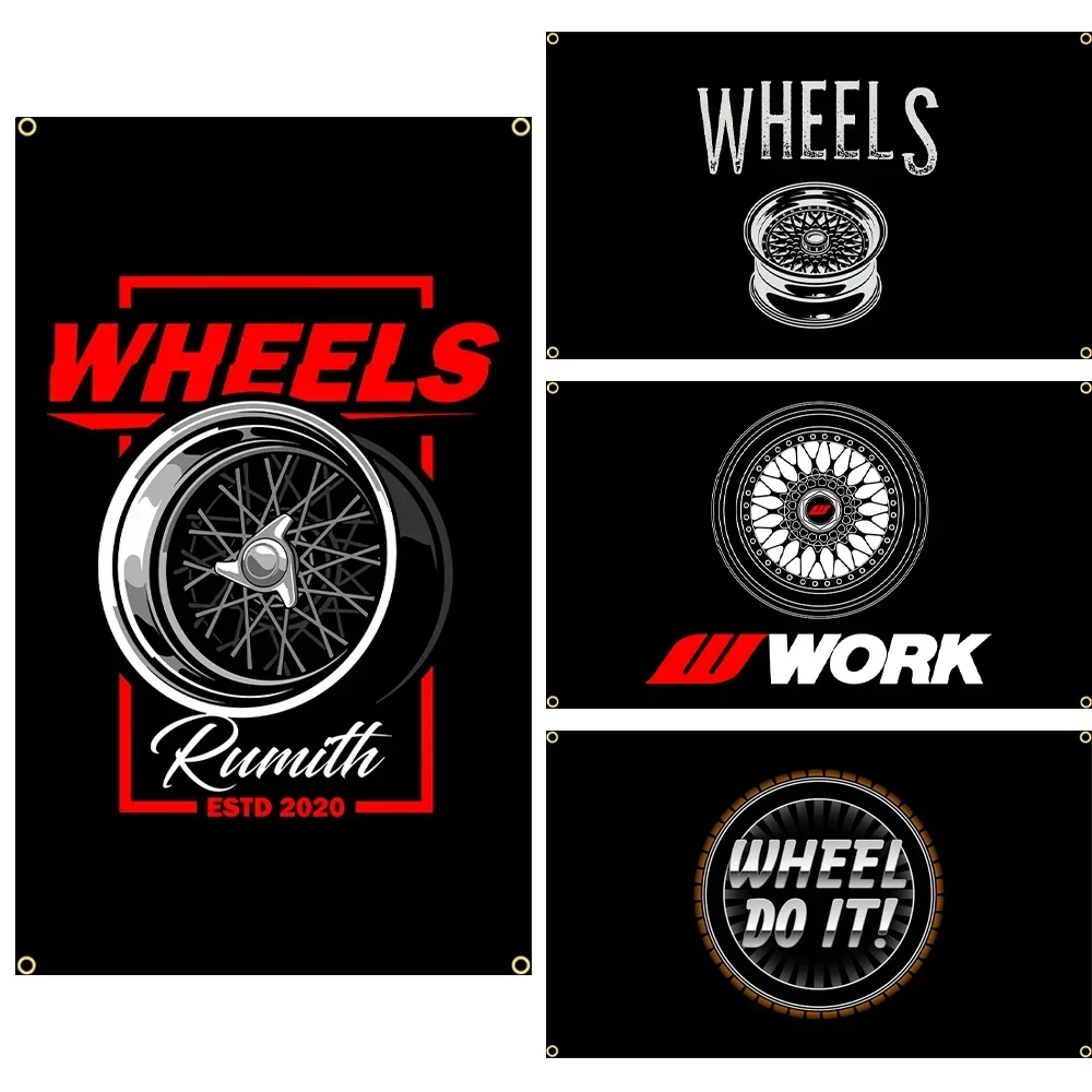 90x150cm 3X5ft Work Wheels Flag Polyester Printed Car Parts Banner For Decor