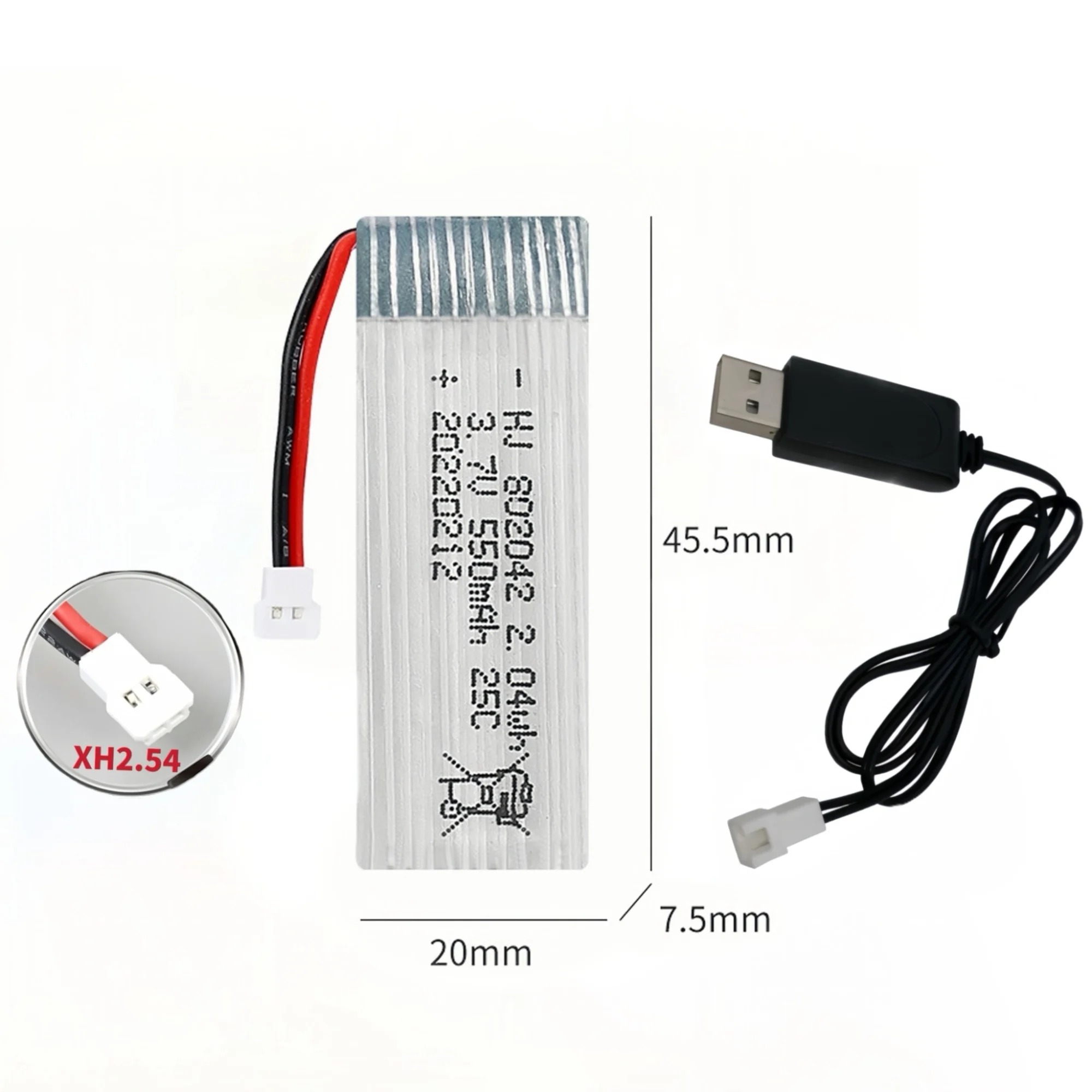 802042   แบตเตอรี่ 3.7V 550mAh 25C Lipo แบตเตอรี่ USB Charger สําหรับ You Di U816 U941A U927 WIFI818 107 385 Drone ‌   เครื่องบิน RC ปีกคงที่