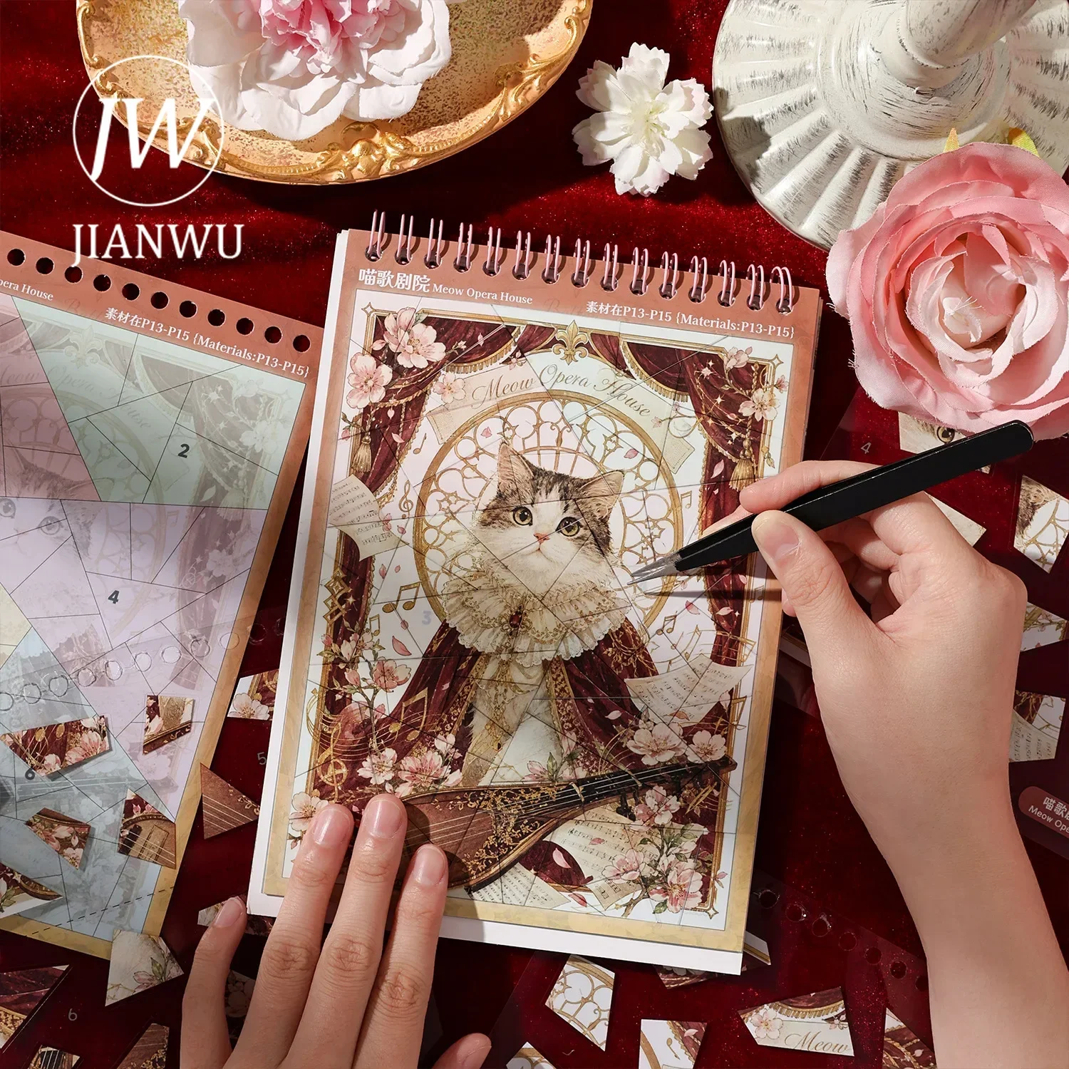 JIANWU Vintage Cute Cats Flower Landscape Material Collage Scrapbooking PET Sticker Book Creative DIY Journal Stationery