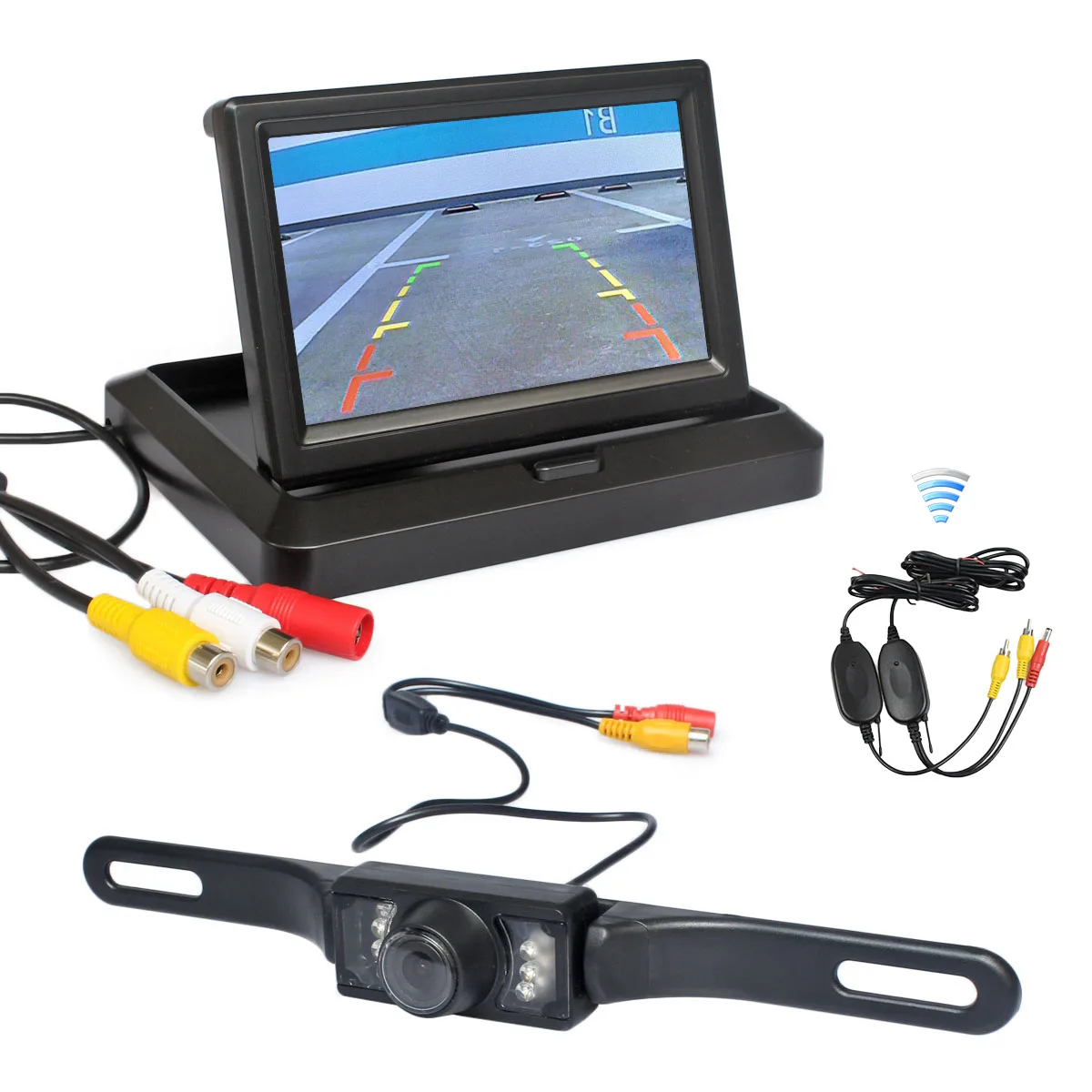 DIYKIT Wireless 5inch Foldable Rear View Monitor Car Monitor Waterproof IR Night Vision Rear View Car Camera Parking System