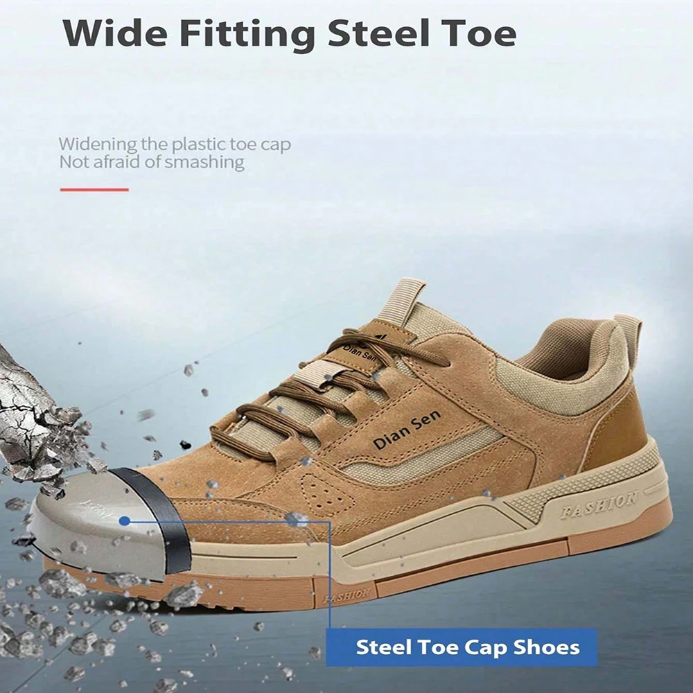 Mens Work Shoes Steel Toe Safety Boots Indestructible Anti-smash Shoes Mens Industrial Shoes Wear-resisting Light Hiking Sneaker