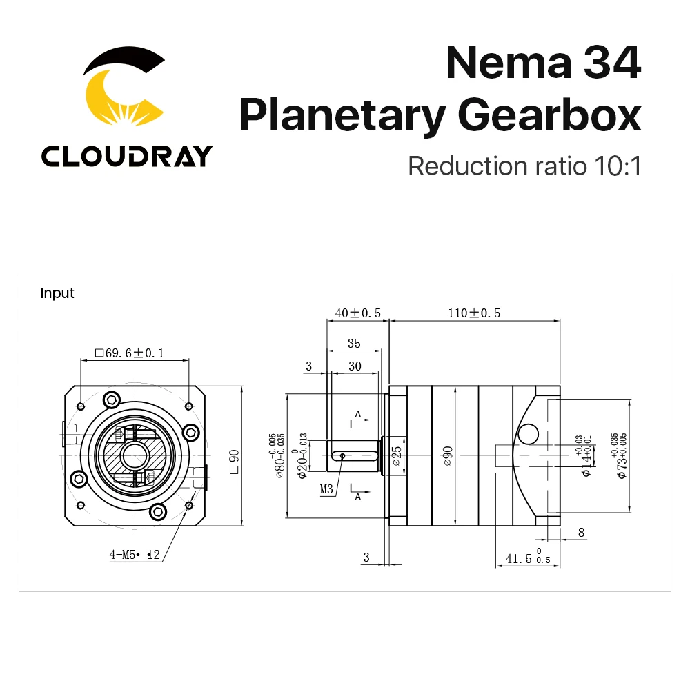 Imagem -03 - Cloudray-planetary Gearbox Motor Velocidade Reducer Nema34 Stepper Motor Ratio 10:1 14 mm Input