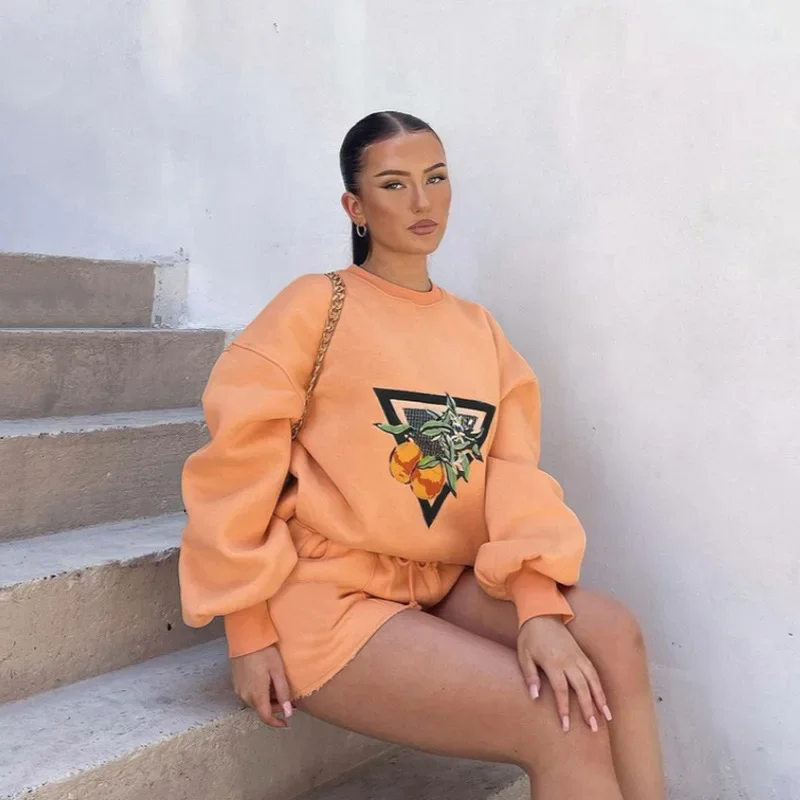 

Women Print Casual Sports Shorts Two Piece Sets O Neck Loose Hoodies And Fashionable New Suits Fashion Summer Tracksuits 2025